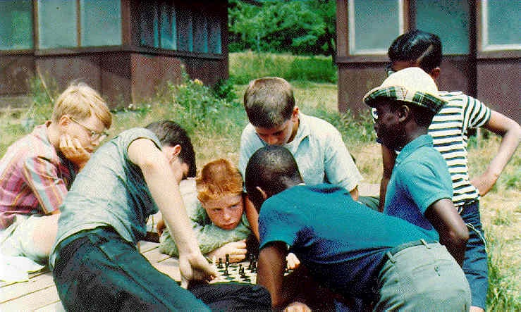 A chess game, Northrop style, July 1966 (camper Joseph Machac is on the left)