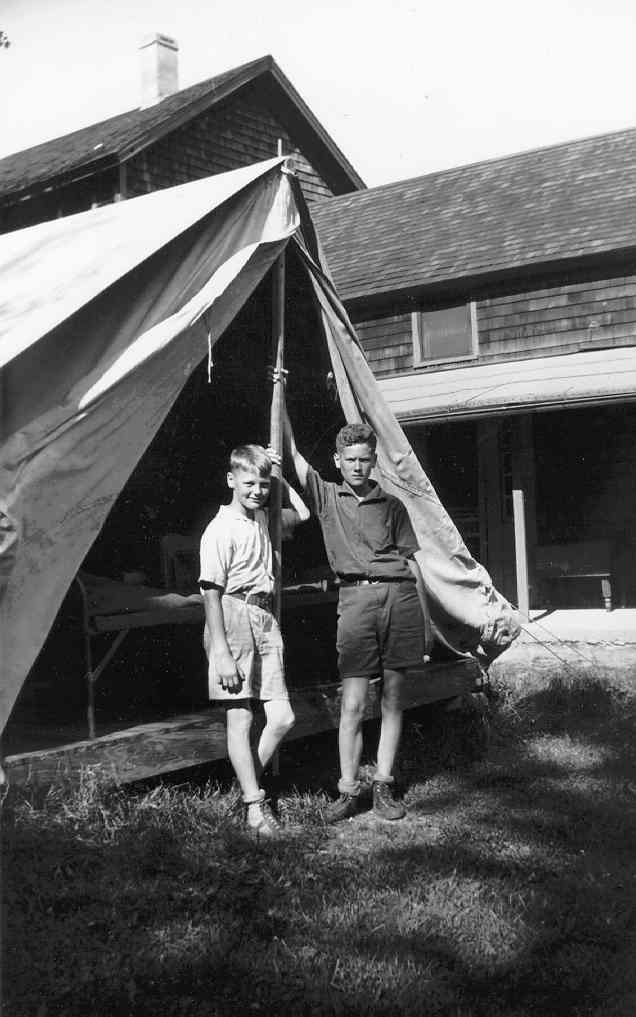 Fred and Bill Hanzalek by their tent, 1935
