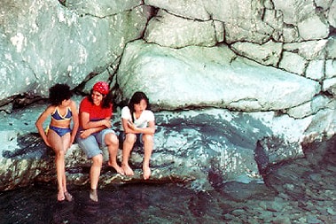Three girls at Northrop Camp, 1977